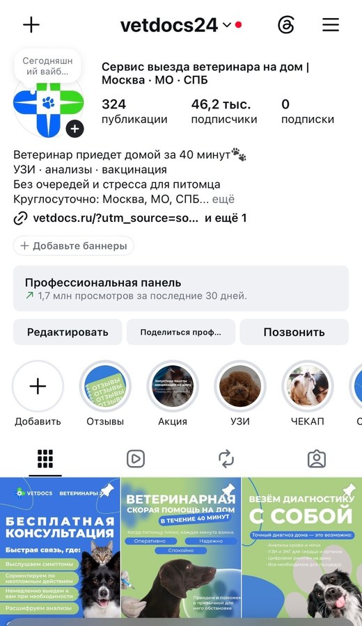 Аккаунт ВетДокс сейчас: 46,2 тыс. подписчиков, около 8 млн просмотров в месяц